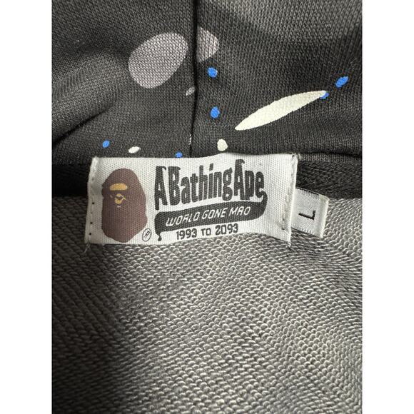 A Bathing Ape BAPE Shark Full Zip Hoodie Mens Large Black Gray Space Camo WGM - Picture 8 of 16